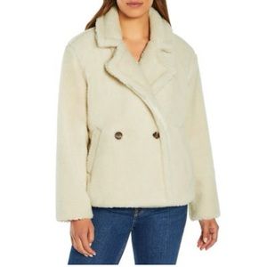 NEW Gap Ladies Sherpa Moto Jacket cream birch white size medium M fleece soft